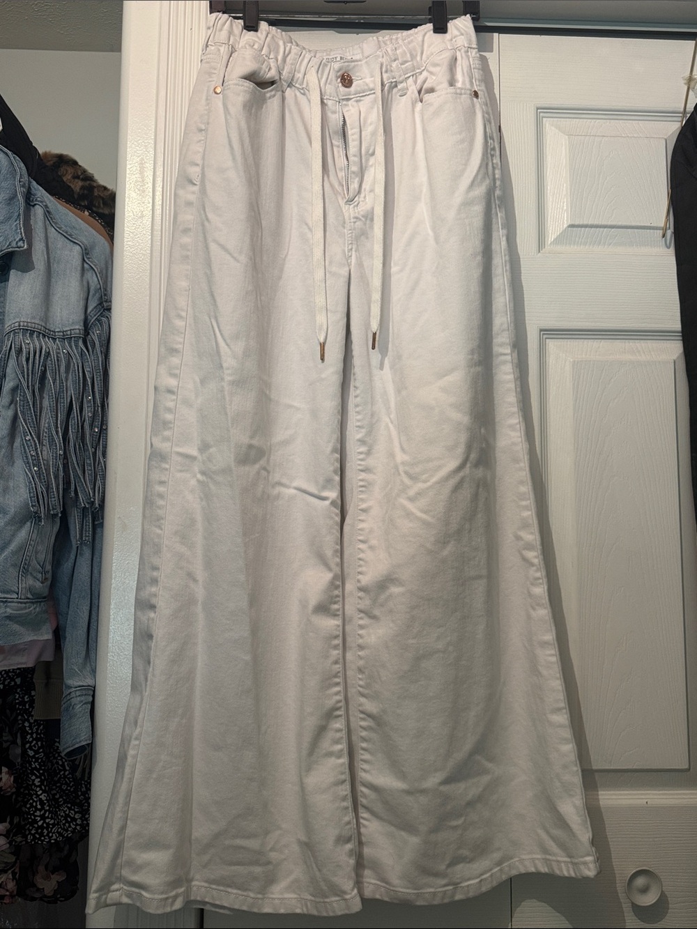 White Drawstring pants with Elastic Waist